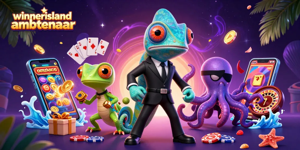 Engage with thrilling slot games at Winnerisland ambtenaar featuring vibrant characters and casino elements.