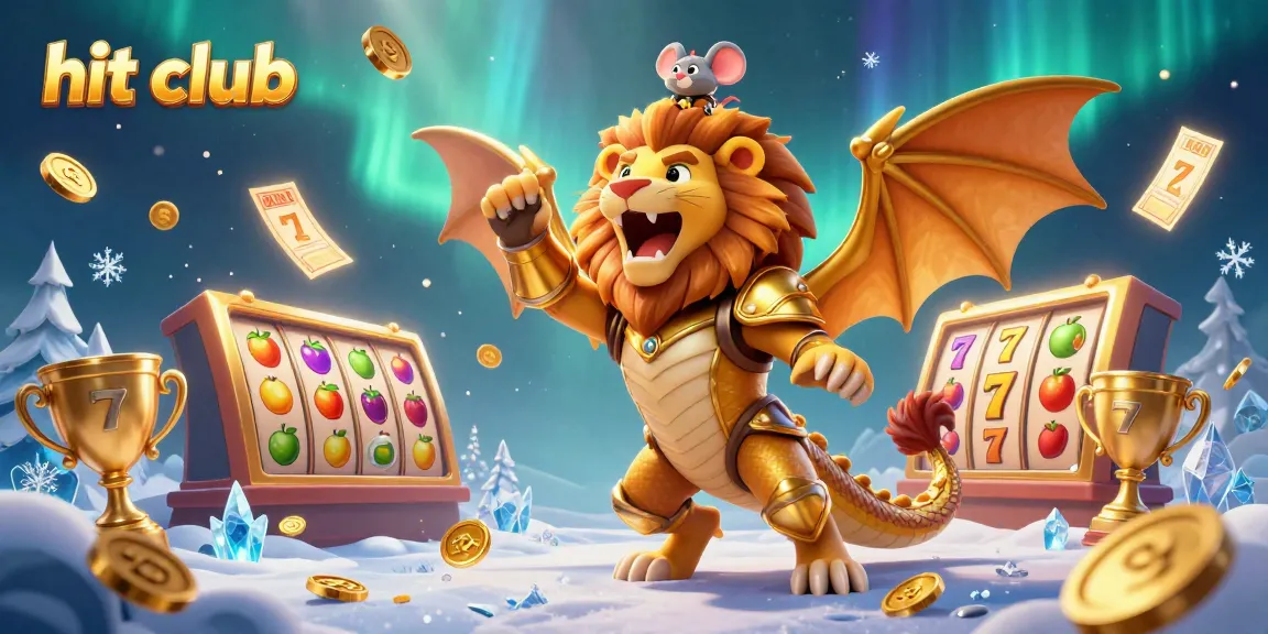 Experience thrilling wins at hit club with this captivating 3D illustration showcasing vibrant slots and jackpots.